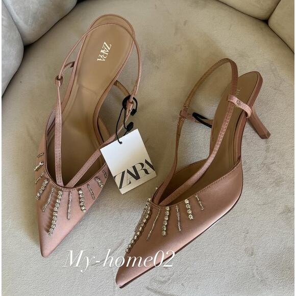 ZARA BLOGGER FAVE!!! Rhinestone Embellished Slingback Heels NWT 🤎 - Picture 10 of 16